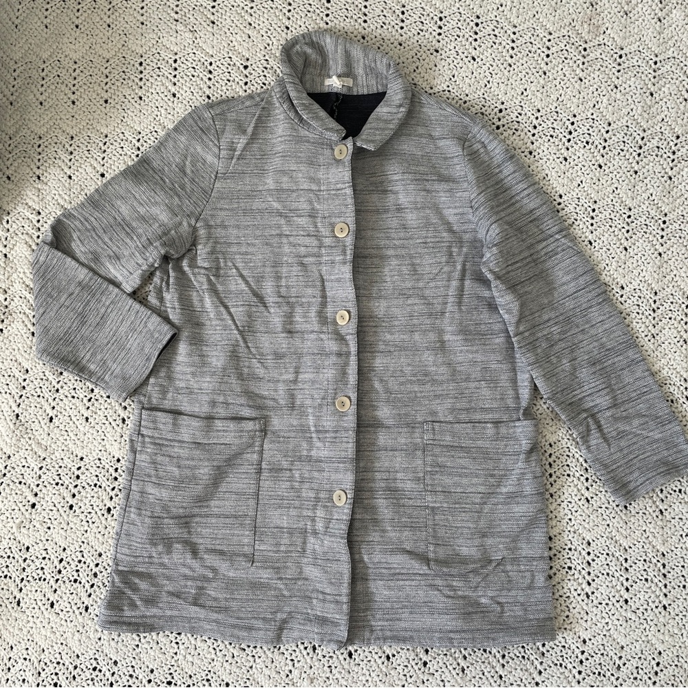 Eileen Fisher Chevron Button Front Long Jacket/Coat Heather Gray (Medium)
